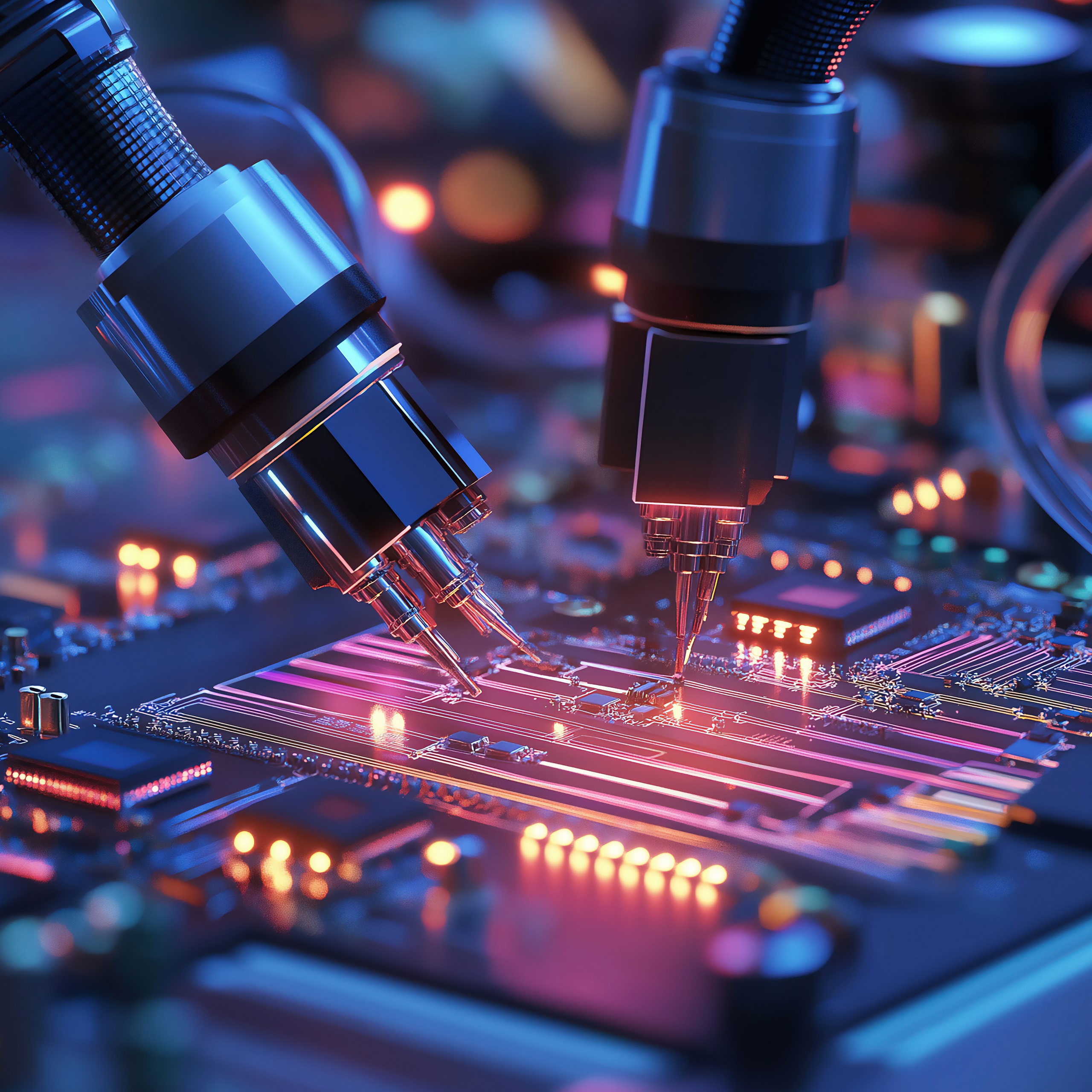 robotic arm assembling microchips hightech laboratory environment generative ai